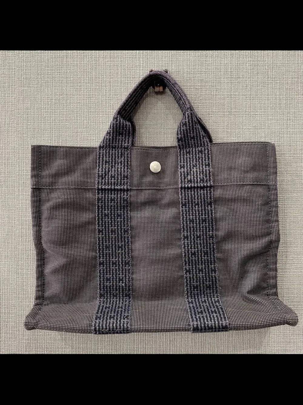 Hermes Navy Gray Canvas Messenger Tote